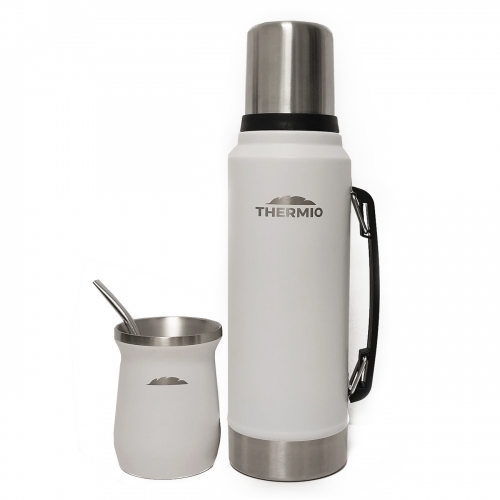 Combo Termo Thermio Classic 1l + Mate Y Bombilla Acero Blanco