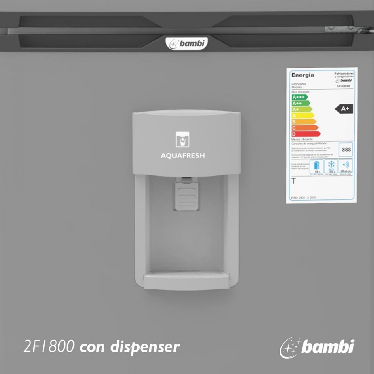 Imagen Heladera Con Freezer Bambi 2f1800pda 386 L Gris Dispenser