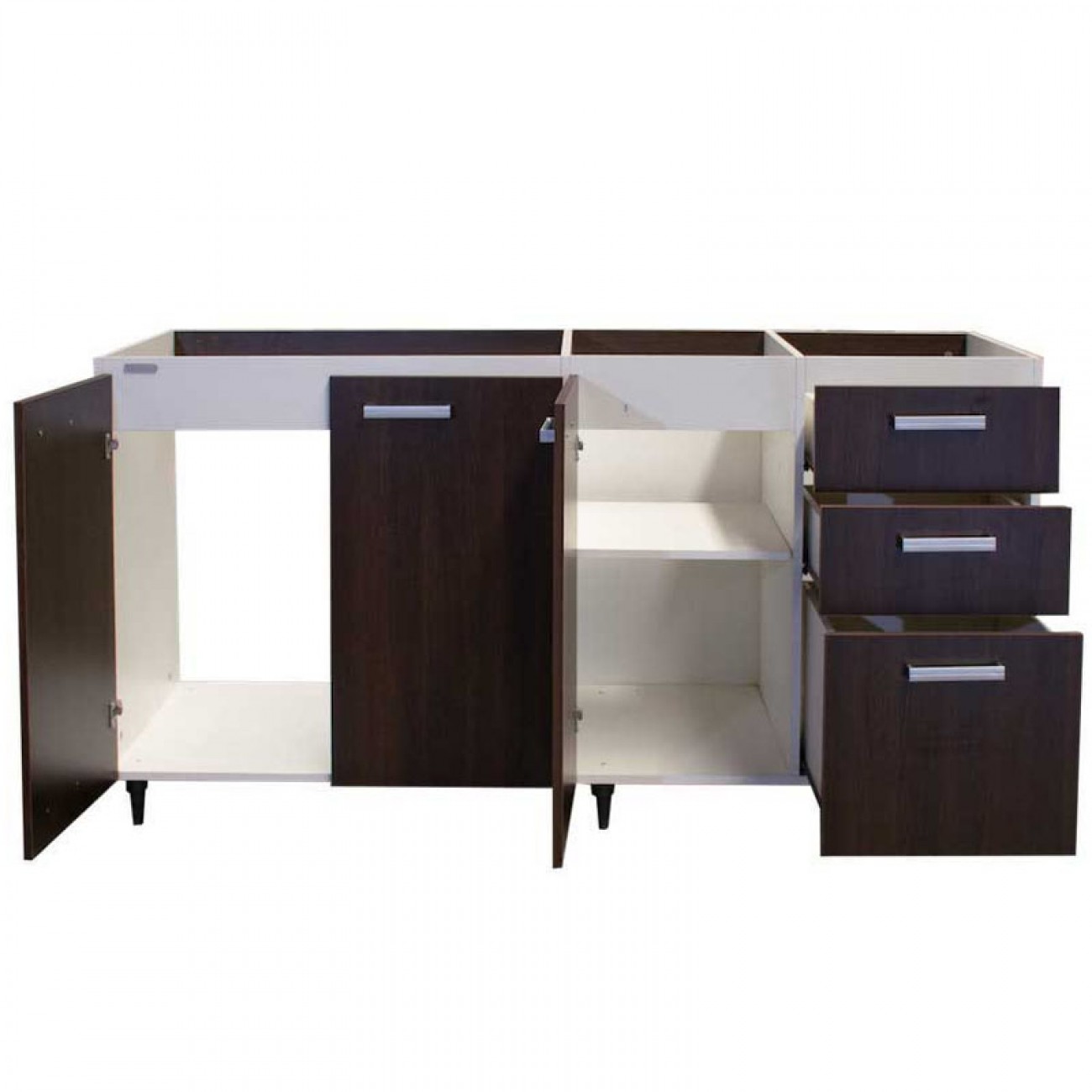Imagen Bajo Mesada Platinum 3007 1.60 M 3 Puertas 3 Cajones Blanco Con Tabaco