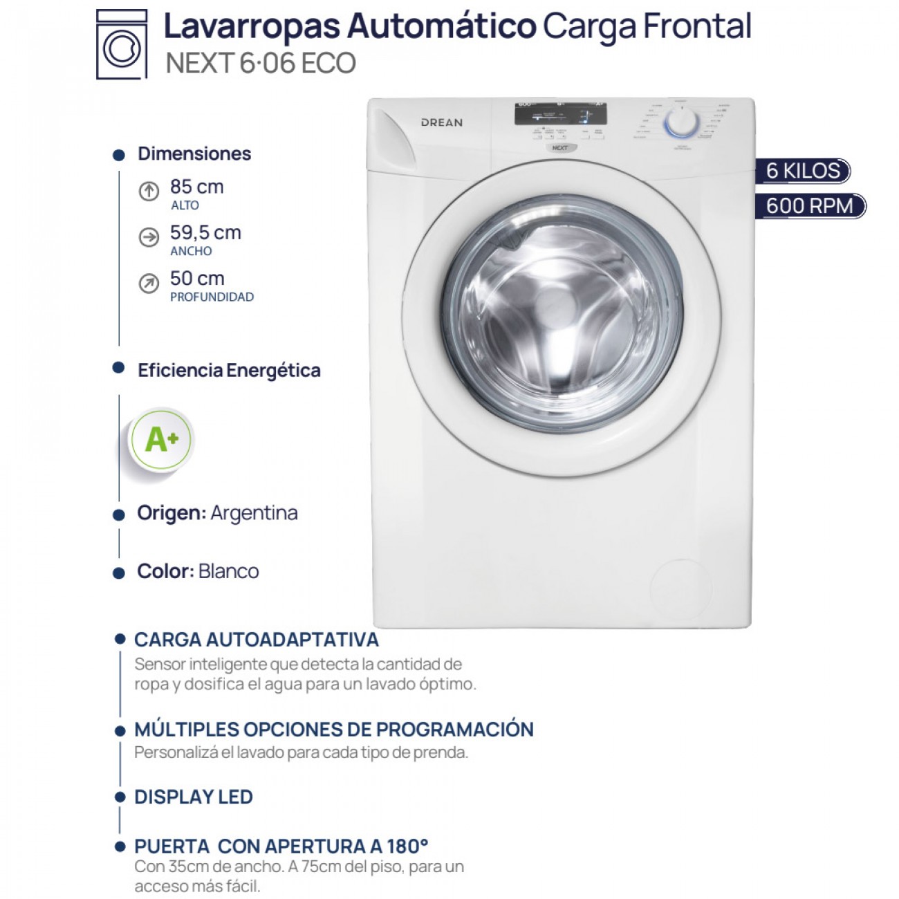 Imagen Lavarropas Automático Drean Next 6.06 Eco 6kg 600rpm