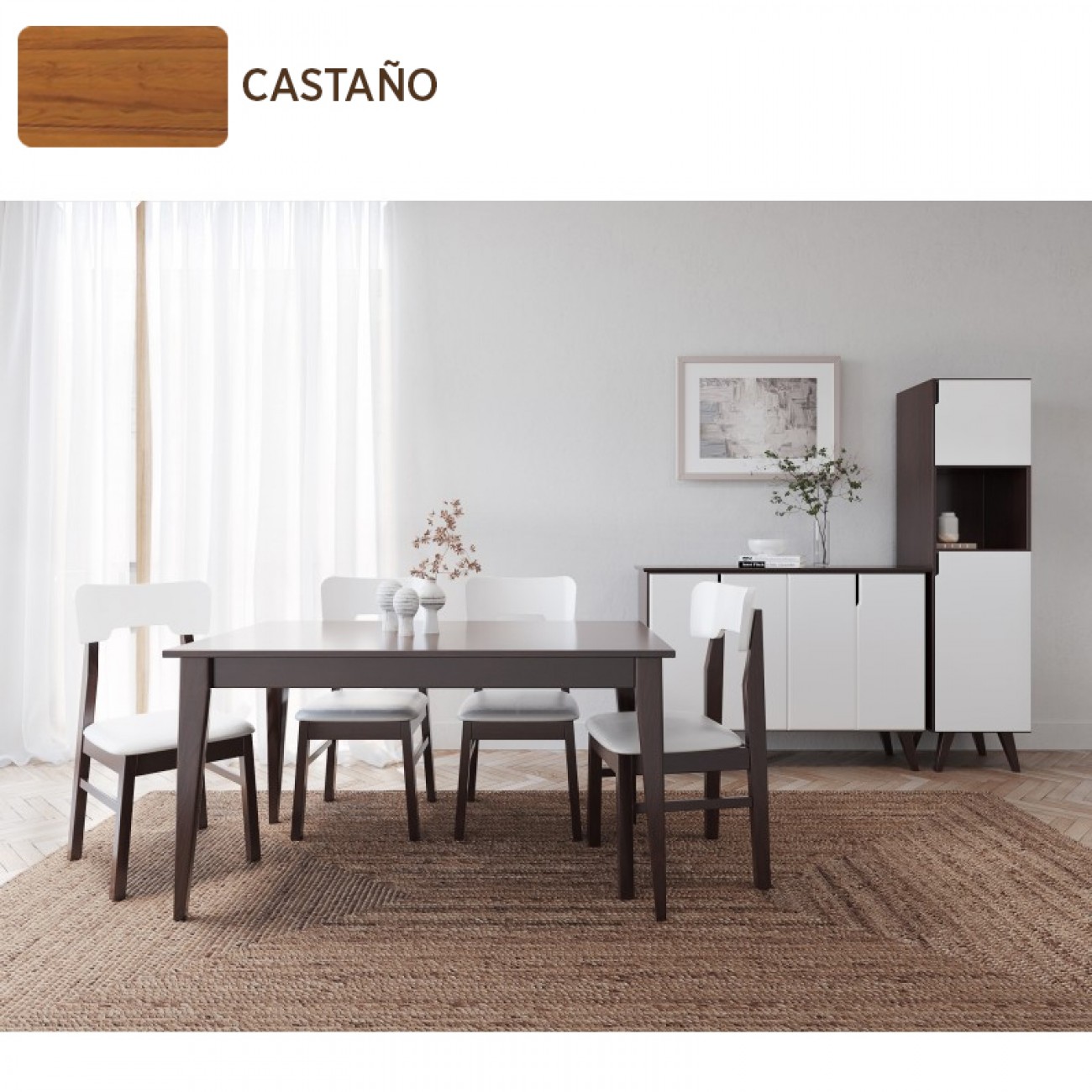 Imagen Silla Comedor Inmacol 145 Escandinava Tapizada Madera Castaño