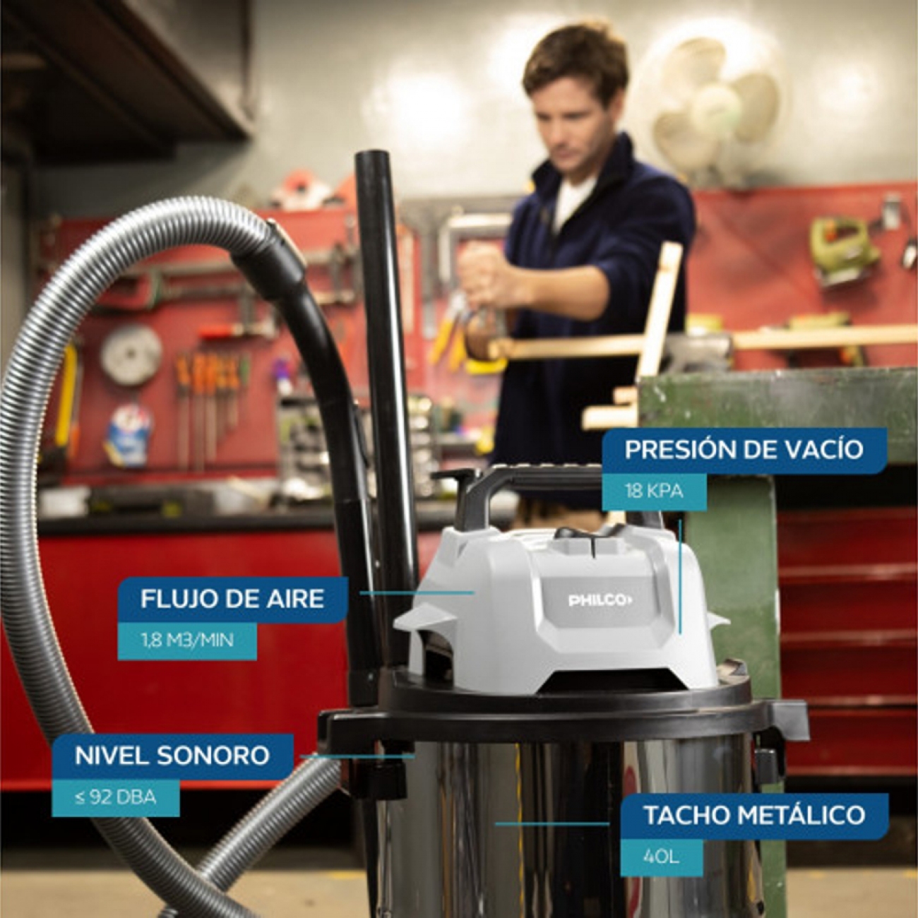 Imagen Aspiradora Philco Phast4022pi 1200w 40 Lts Aspira Liquidos