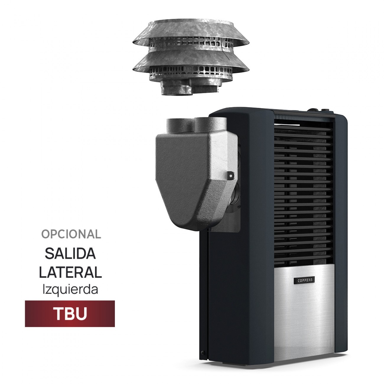 Imagen Calefactor Tbu Coppens 2500 Cal Salida Vertical Izquierda
