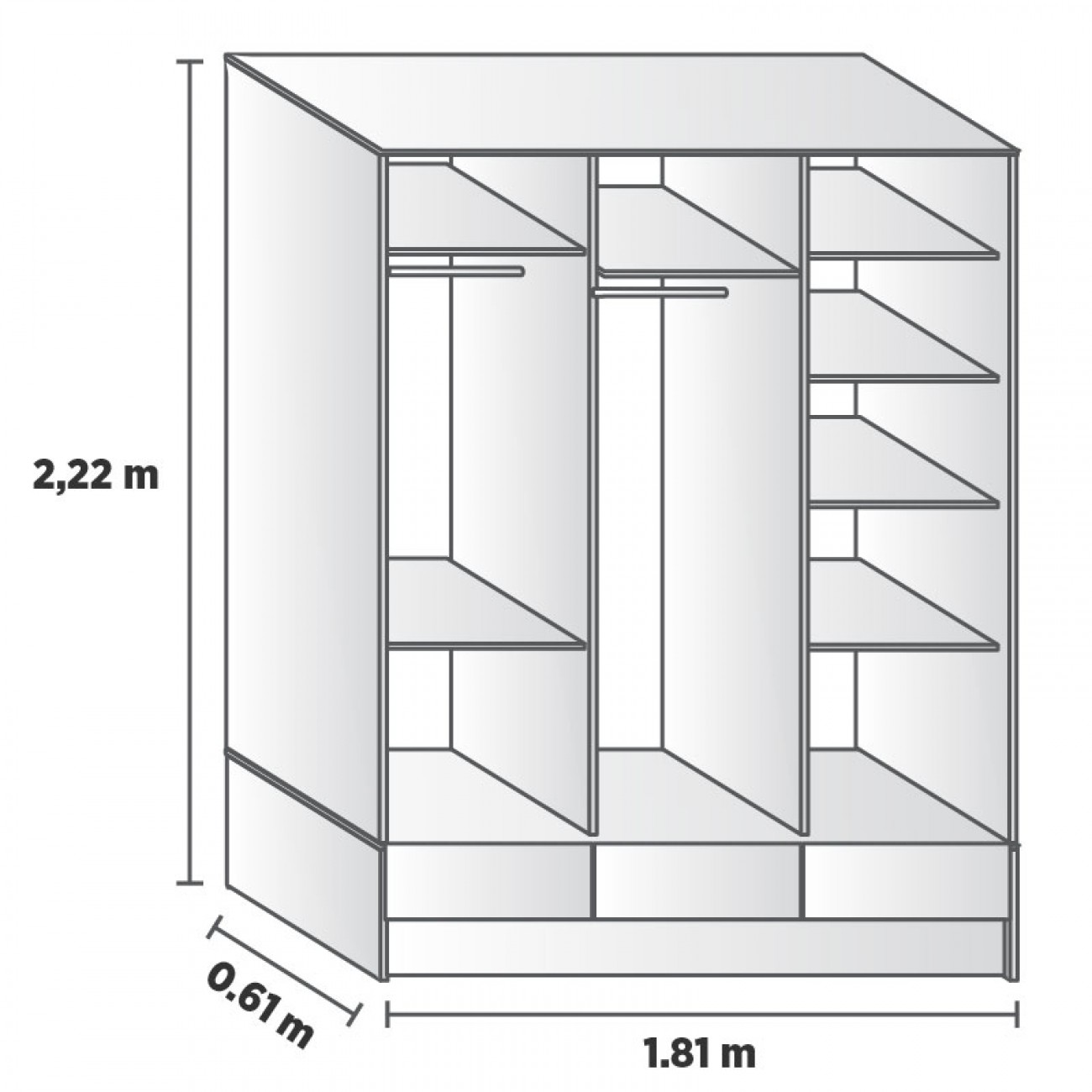 Imagen Placard Ropero Platinum 635 1,8 Mts Puertas Corredizas Gris Andino