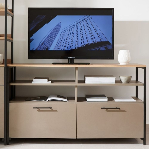 Rack De Tv Silcar 140x80x39 Caño Negro Mela Olmo Sahara